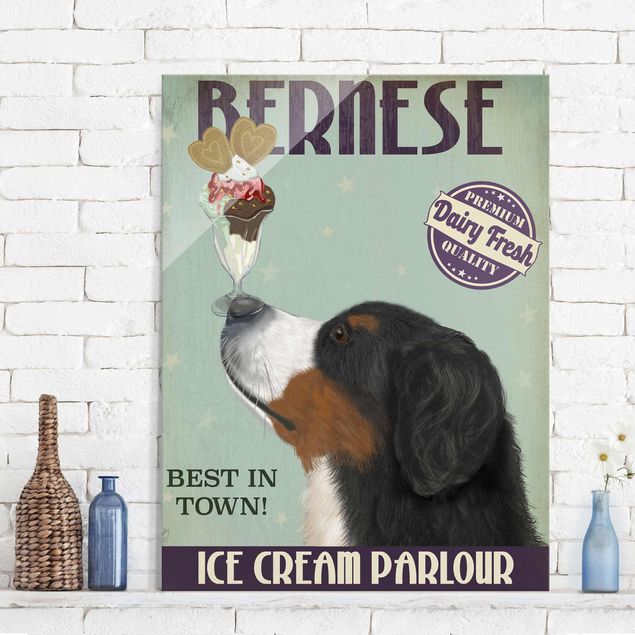 Glas Magnetboard Bernese Mountain Dog With Ice