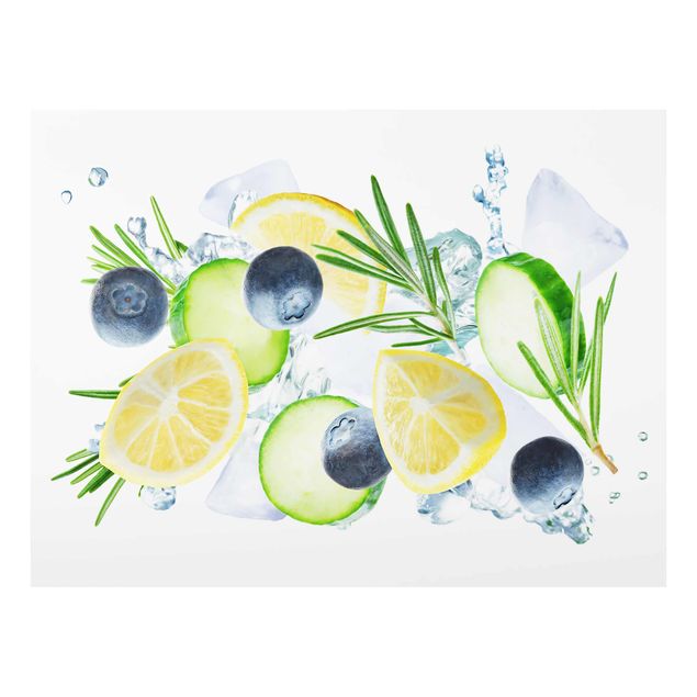 Glass print - Blueberries Lemon Ice Spash