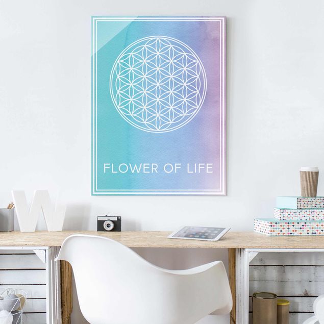 Glass print - Flower of life pastel watercolour