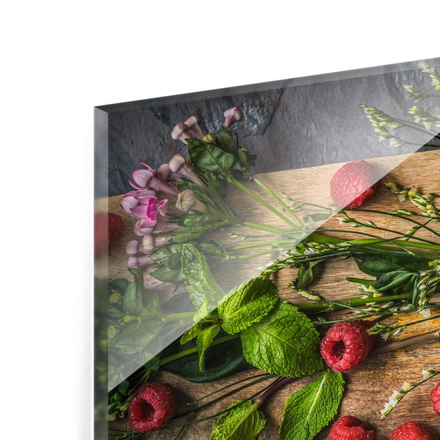 Glass print - Flowers Raspberries Mint
