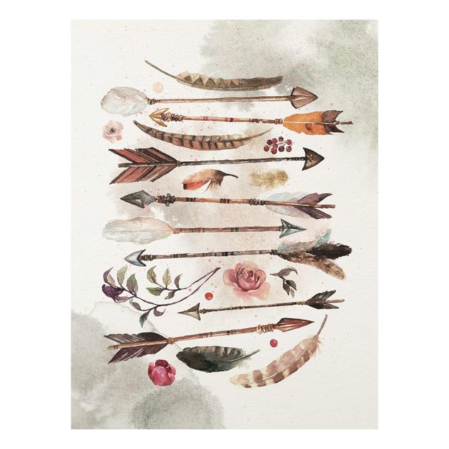 Glass print - Boho Arrows And Feathers - Watercolour