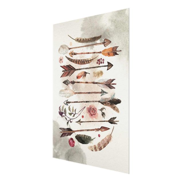 Glass print - Boho Arrows And Feathers - Watercolour