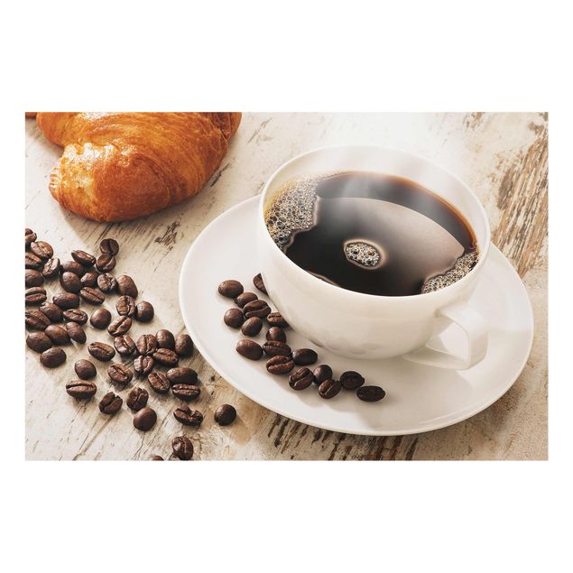 Glass print - Steaming coffee cup with coffee beans