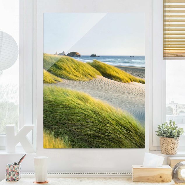 Magnettafel Glas Dunes And Grasses At The Sea
