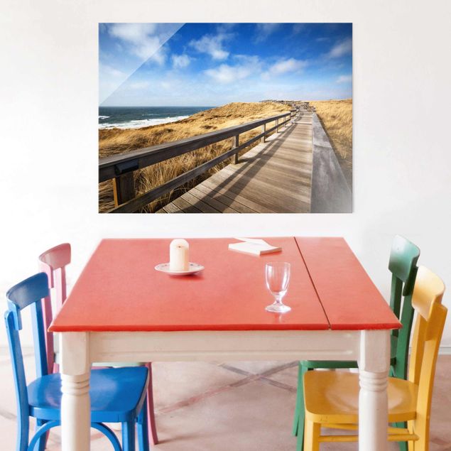 Glass print - Path between dunes at the North Sea on Sylt