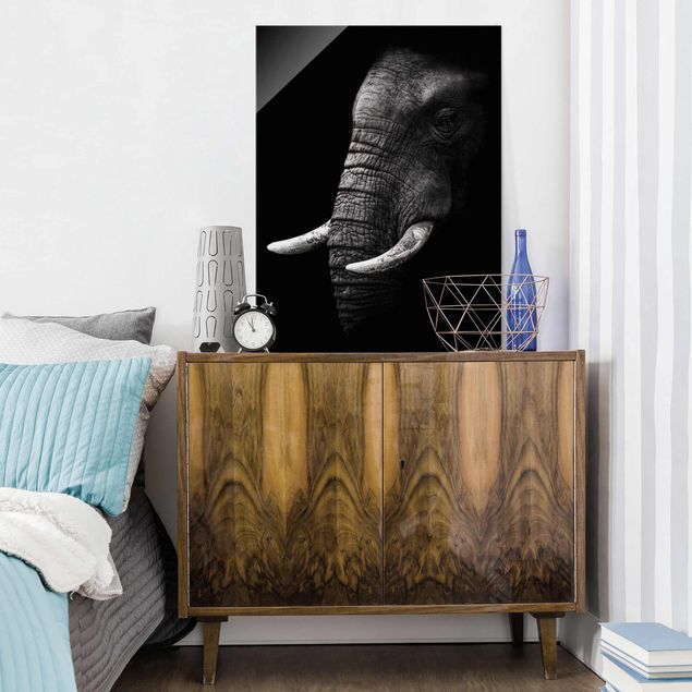 Glass print - Dark Elephant Portrait