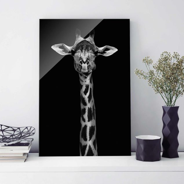 Glas Magnettafel Dark Giraffe Portrait