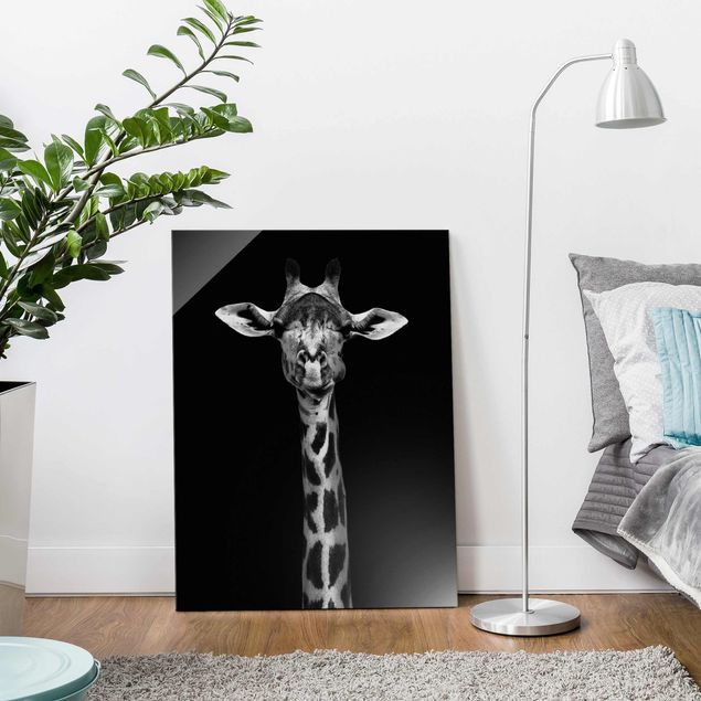 Glass print - Dark Giraffe Portrait