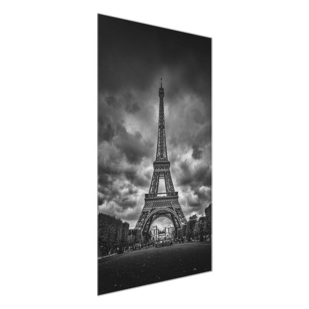 Glass print - Eiffel Tower In Front Of Clouds In Black And White