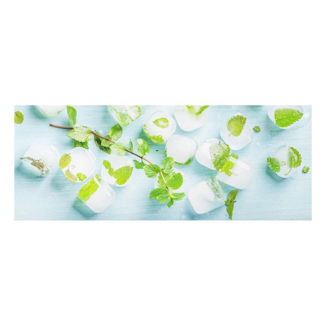 Glass print - Ice Cubes With Mint Leaves