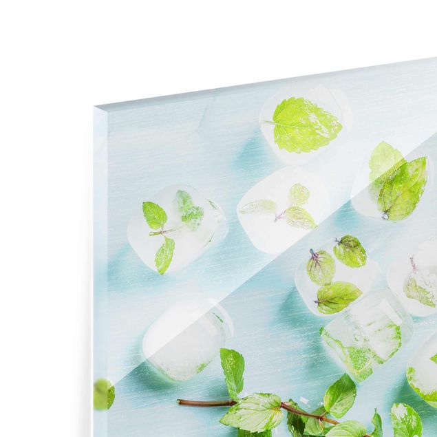 Glass print - Ice Cubes With Mint Leaves