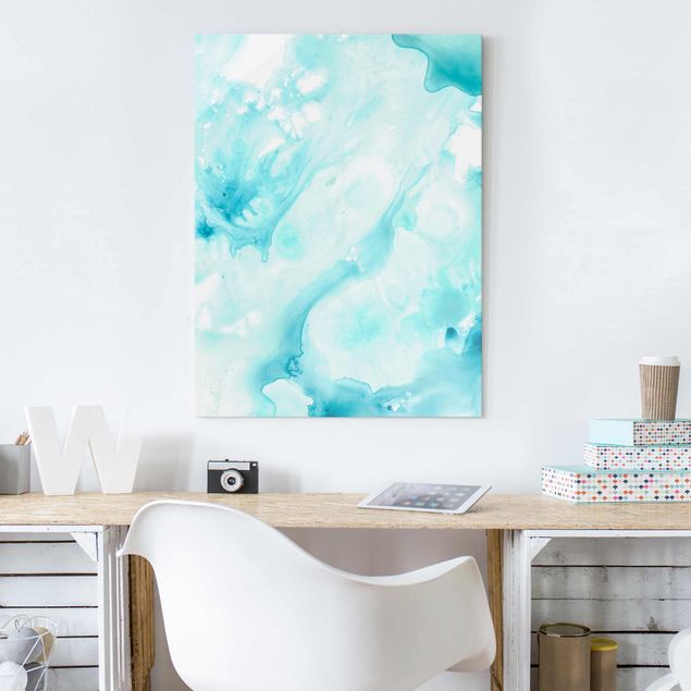 Glass print - Emulsion In White And Turquoise I
