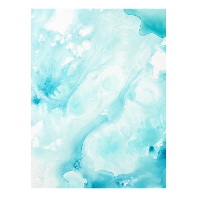 Glass print - Emulsion In White And Turquoise I