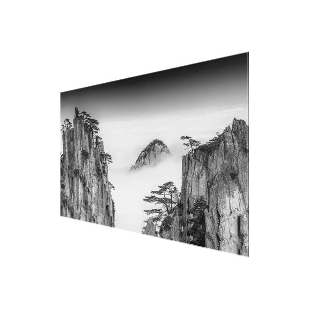 Glass print - Rocks In Fog In Black And White