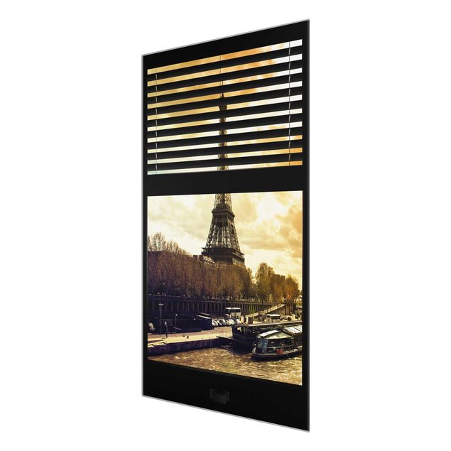 Glass print - Window View Blinds - Paris Eiffel Tower sunset