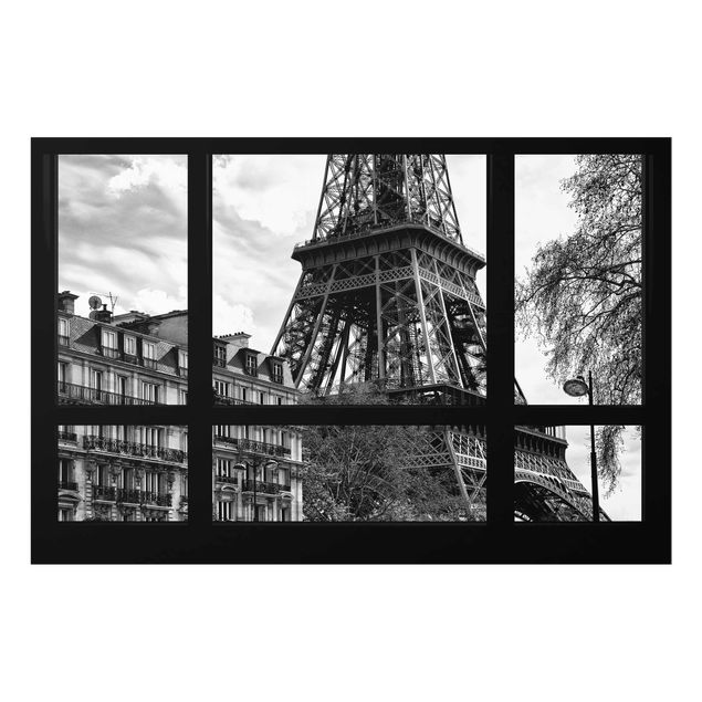 Glass print - Window view Paris - Near the Eiffel Tower black and white
