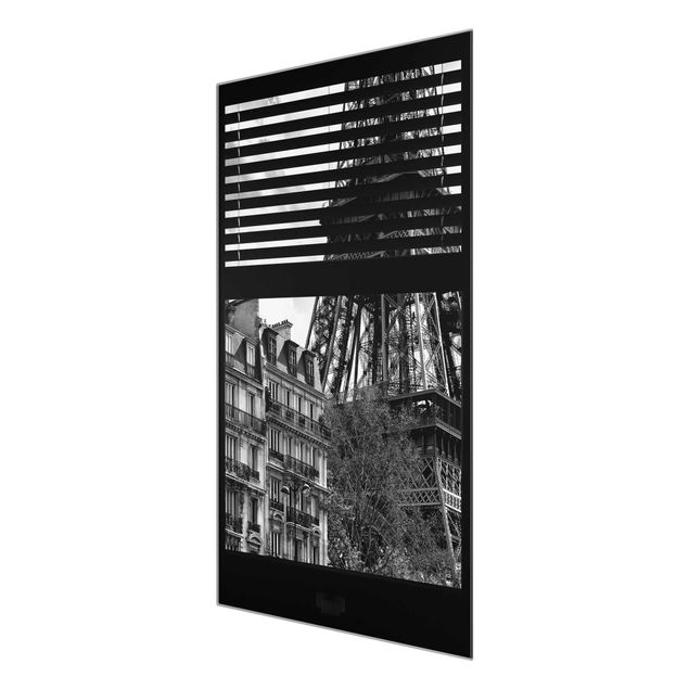 Glass print - Window view Paris - Near the Eiffel Tower black and white