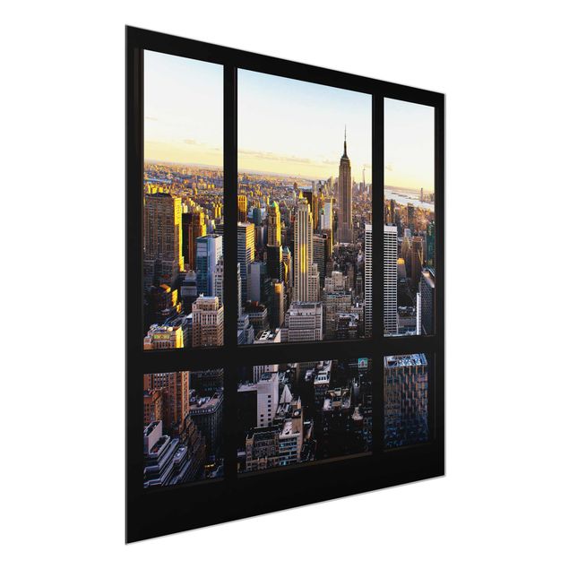 Glass print - Window View At Night Over New York