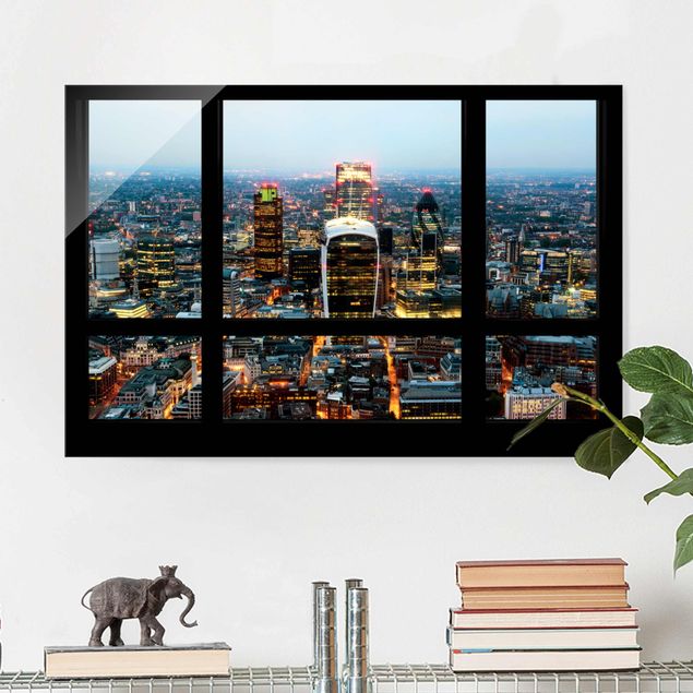 Glas Magnettafel Window view illuminated skyline of London