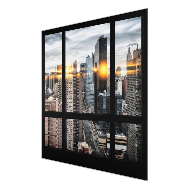 Glass print - Windows Overlooking New York With Sun Reflection