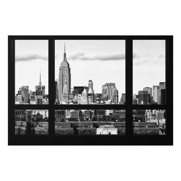 Glass print - Window Manhattan Skyline black-white