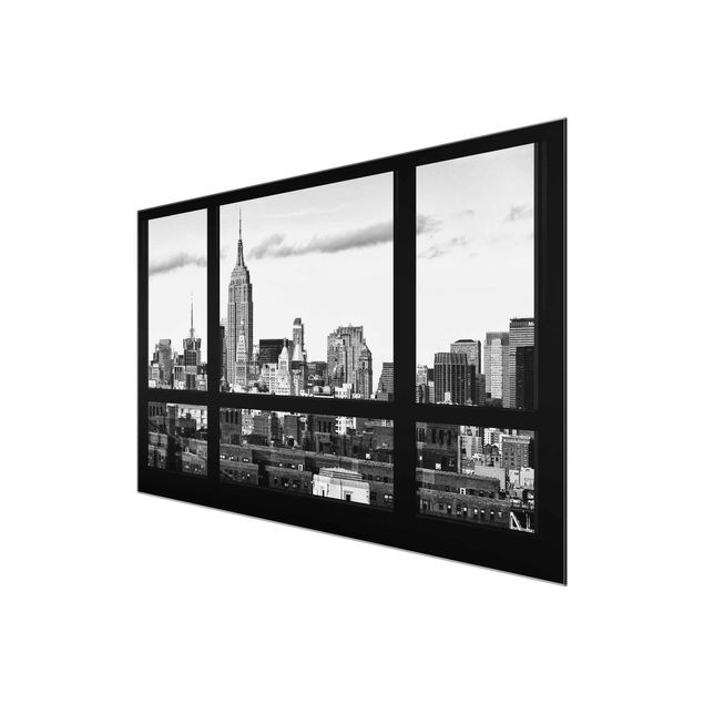 Glass print - Window Manhattan Skyline black-white