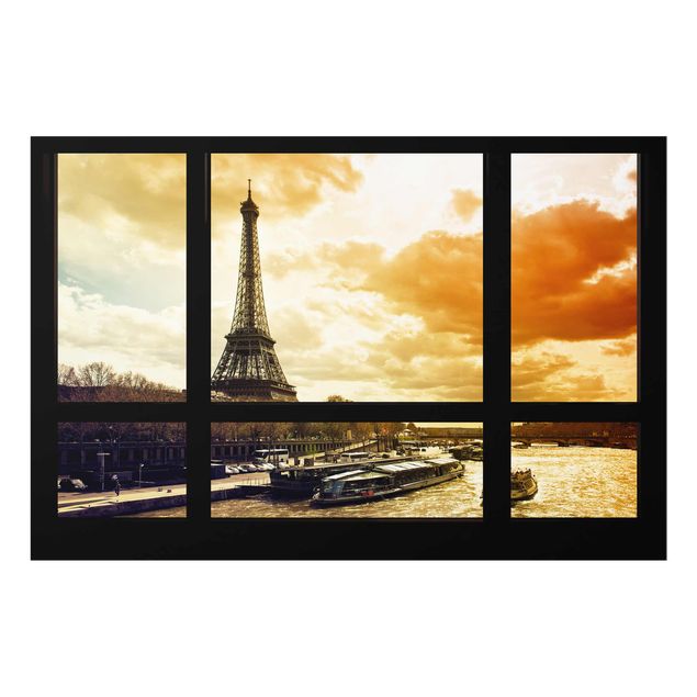 Glass print - Window view - Paris Eiffel Tower sunset