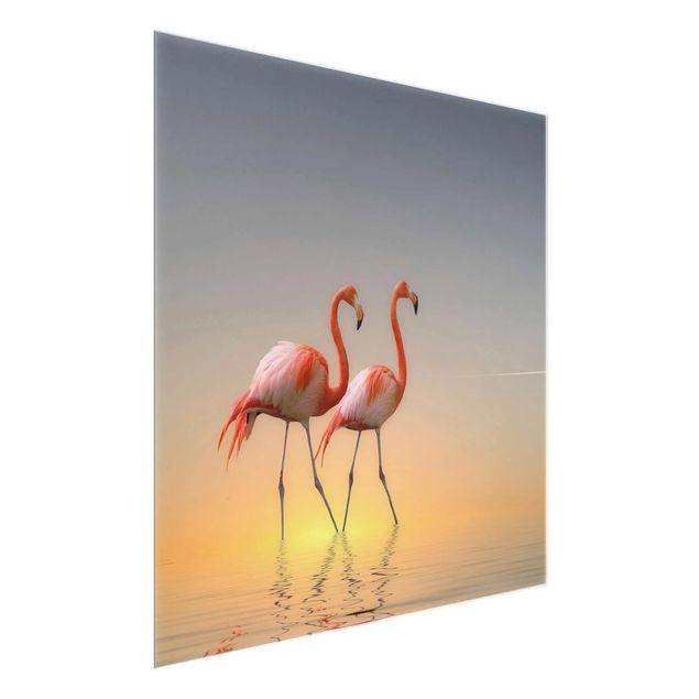 Glass print - Flamingo Love