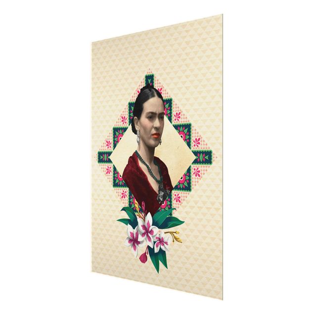 Glass print - Frida Kahlo - Flowers And Geometry