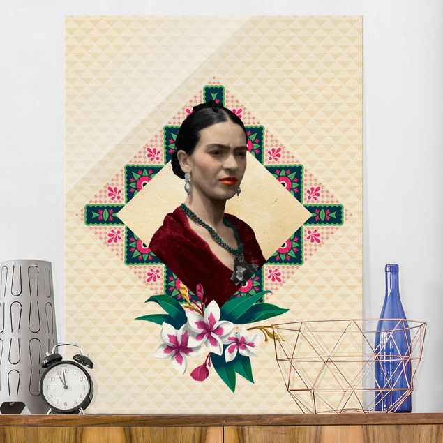 Magnettafel Glas Frida Kahlo - Flowers And Geometry