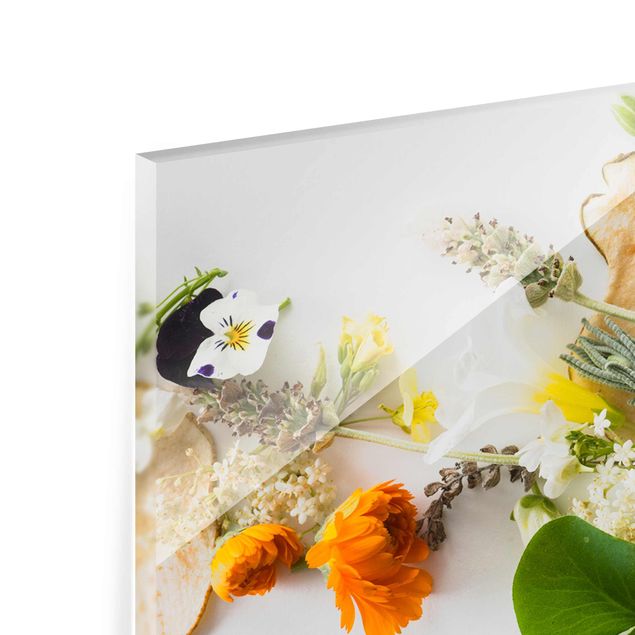 Glass print - Fresh Herbs With Edible Flowers