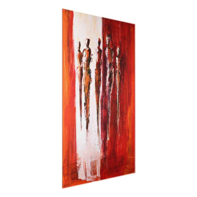 Glass print - Petra Schüßler - Five Figures In Red 01
