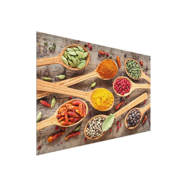 Glass print - Spices On Wooden Spoon