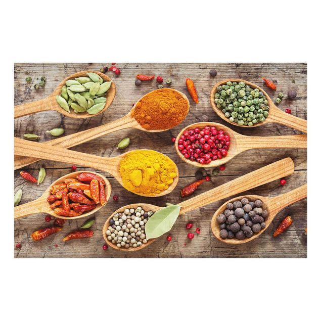 Glass print - Spices On Wooden Spoon