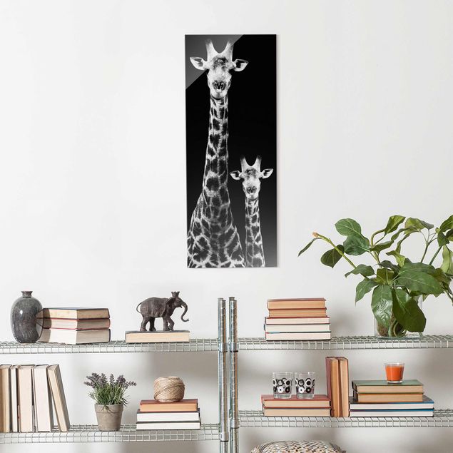 Glass print - Giraffe Duo black & white