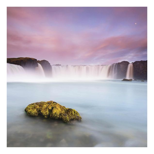 Glass print - Goðafoss And The Moon