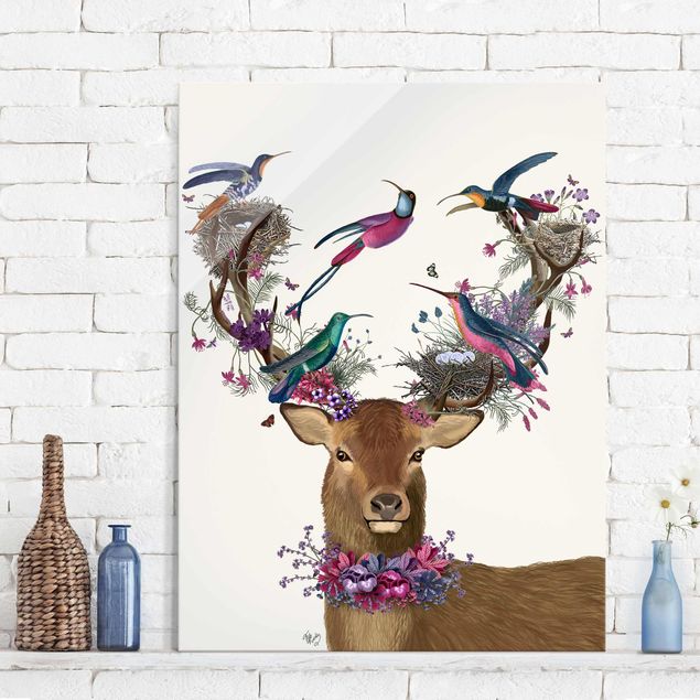 Glas Magnettafel Stag With Pigeons