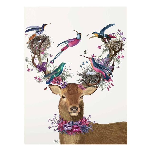 Glass print - Stag With Pigeons