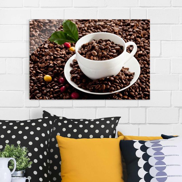 Glass print - Coffee Cup With Roasted Coffee Beans