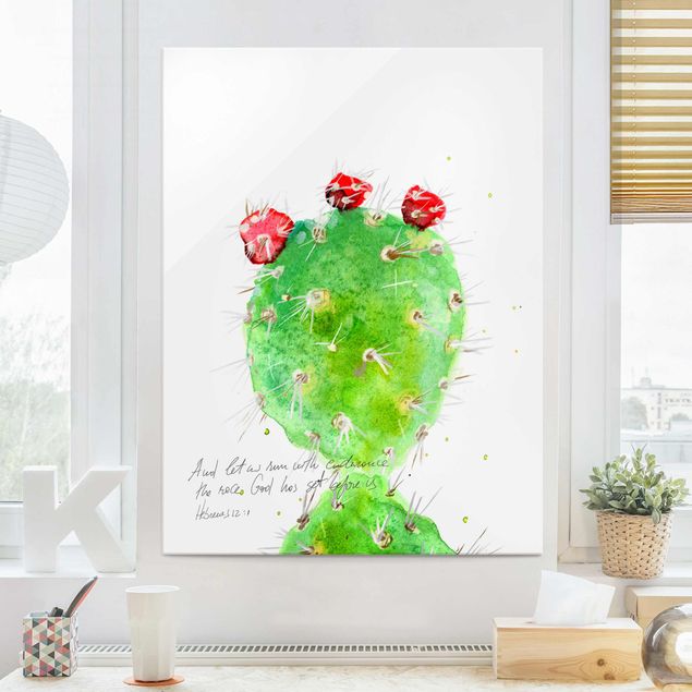 Glass print - Cactus With Bibel Verse IV