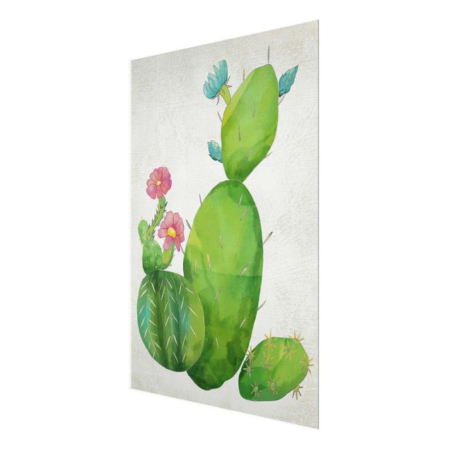 Glass print - Cactus Family In Pink And Turquoise