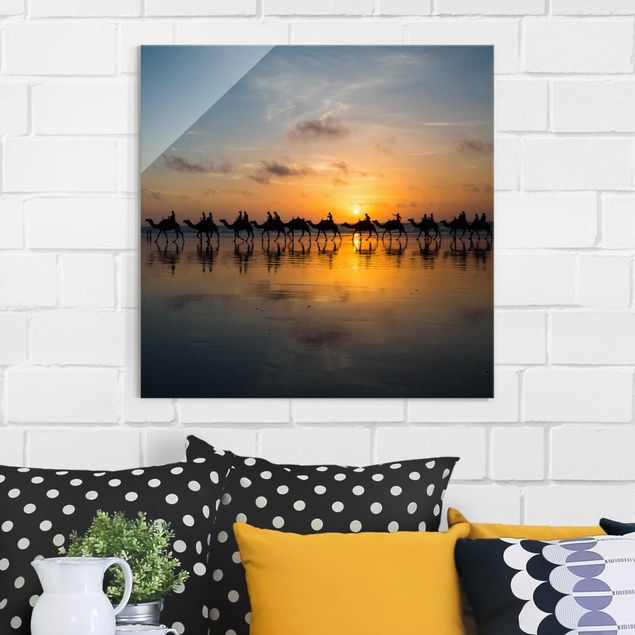 Glas Magnetboard Camels in the sunset