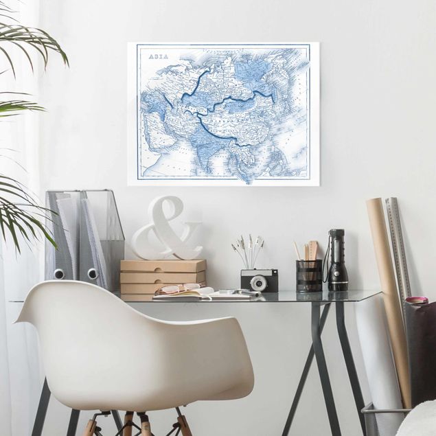 Glass print - Map In Blue Tones - Asia
