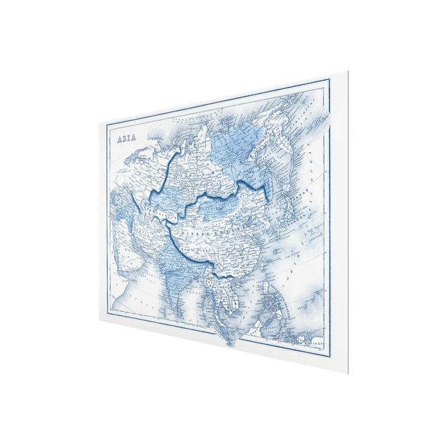 Glass print - Map In Blue Tones - Asia