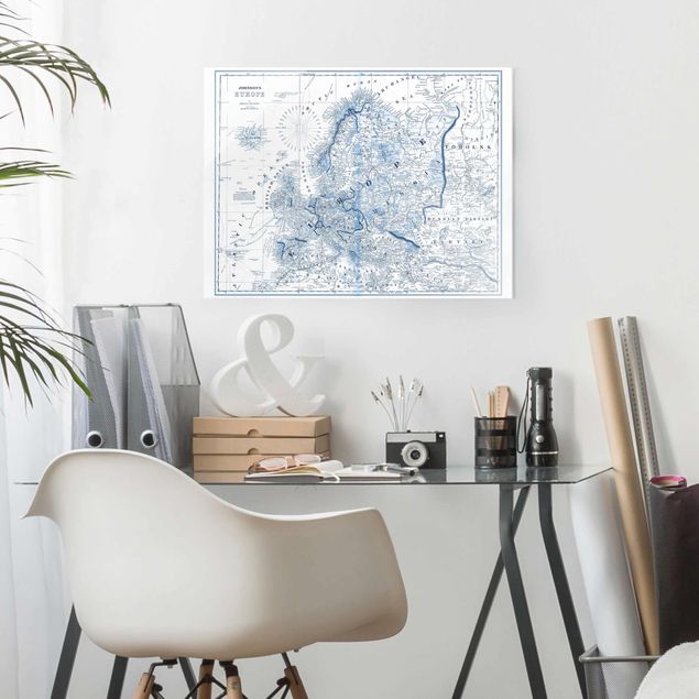 Glass print - Map In Blue Tones - Europe