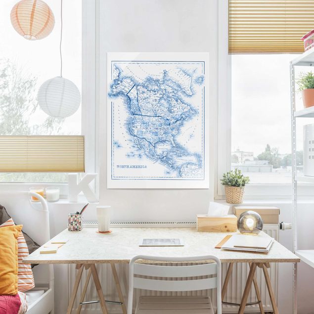 Glass print - Map In Blue Tones - North America