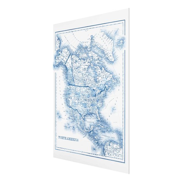 Glass print - Map In Blue Tones - North America