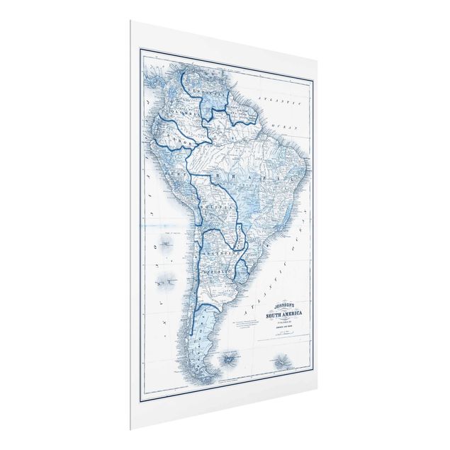 Glass print - Map In Blue Tones - South America