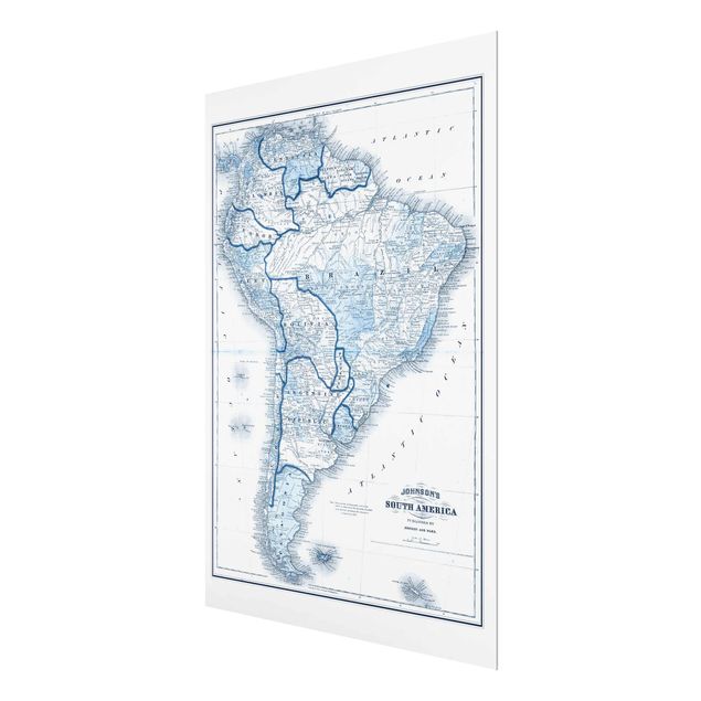 Glass print - Map In Blue Tones - South America