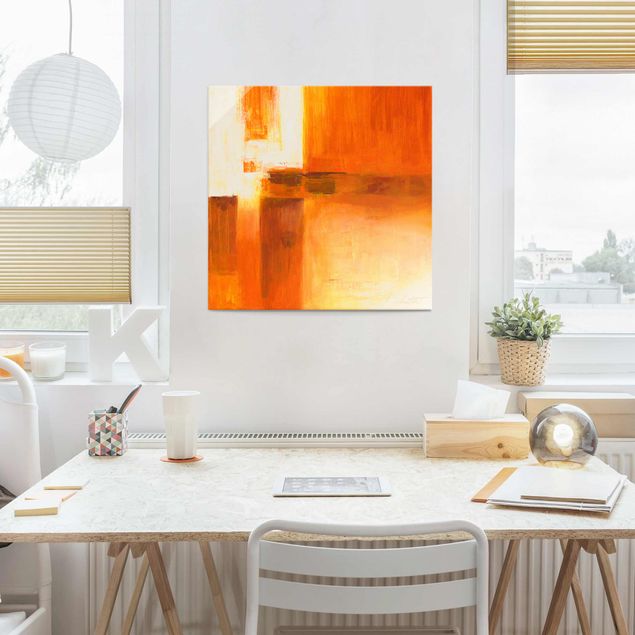 Glass print - Petra Schüßler - Composition In Orange And Brown 01